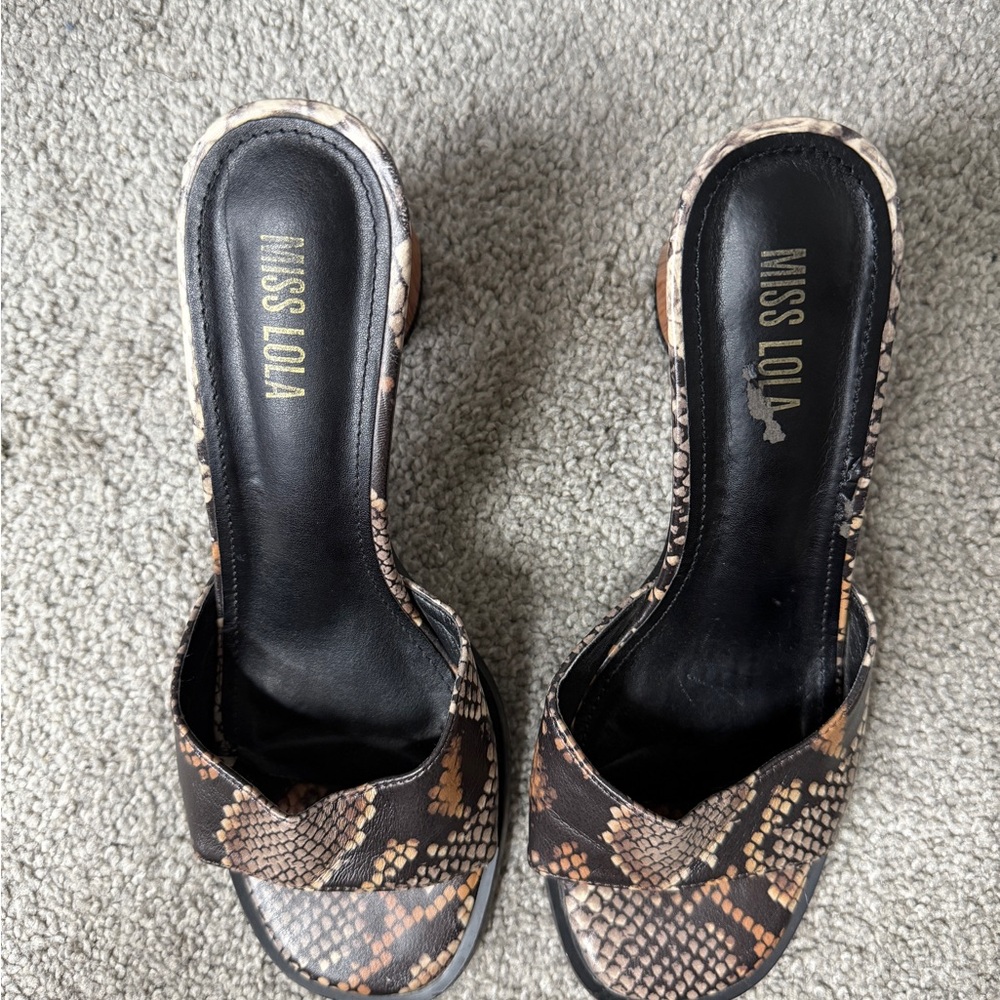 Miss Lola Brown Heels with Snake Print